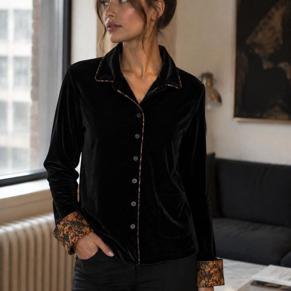 Harve Benard Black Velvet Paisley Brocade Jacket Vintage Whimsigoth XL